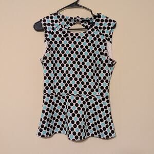 Worthington Mignon Polka Dot Blue & Black Sleevless Peplum Blouse‎